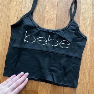 Bebe Black Camisole with Rhinestone Logo